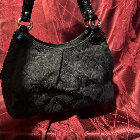 Coach Signature Black Canvas Shoulder Bag Purse - Picture 4 of 9